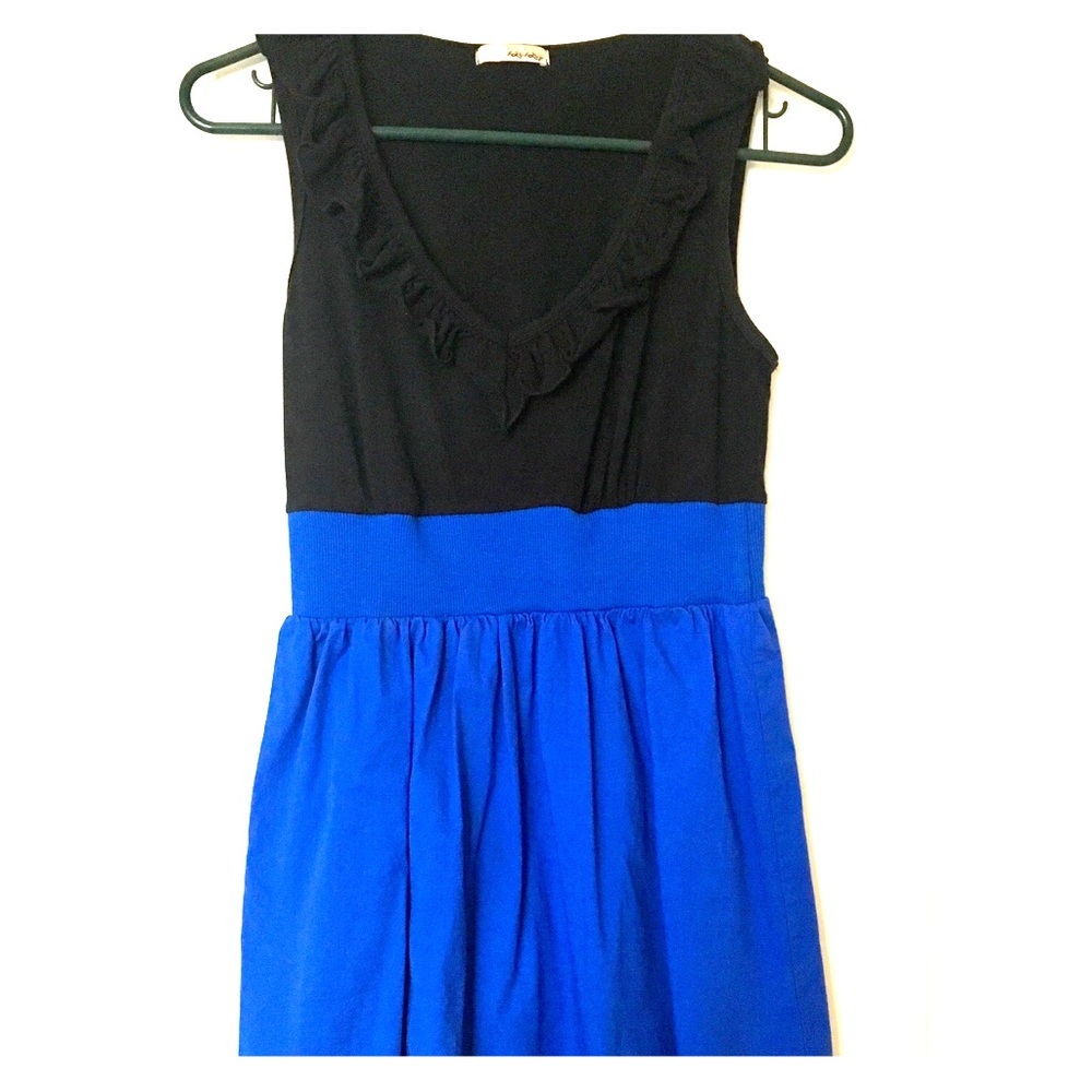 BeBop black Ruffle Scoop neck dress with royal blue